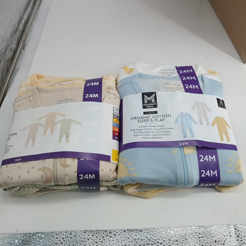 2X3 Packs Member's Mark Organic Cotton Sleep and Play Snug Fit with Footies